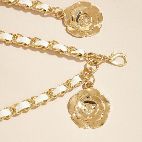 Ins Metal Waist Chain with Three Camellia Adjustable Elasticity m3331058