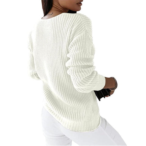 Sweater Women's Long Sleeve V-Neck Solid Color Twist Casual Knitted Pullover M300487