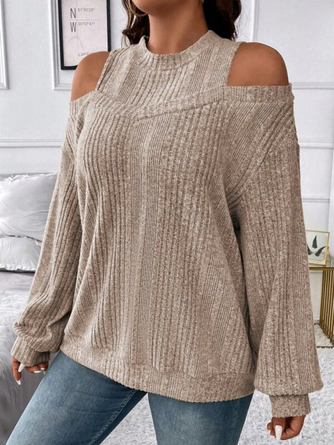 Casual Solid Color off-the-Shoulder Fashion Loose-Fitting Long Sleeves T-shirt Knitted Top M300351