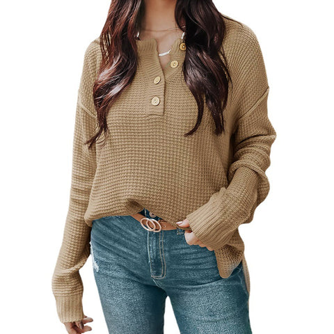 Casual long-sleeved knitted sweater button V-neck autumn and winter long-sleeved loose pullover sweater m300517