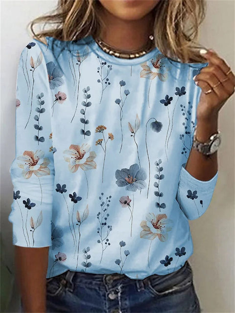 Long Sleeve T-Shirt Women's Solid Color Flower m300934