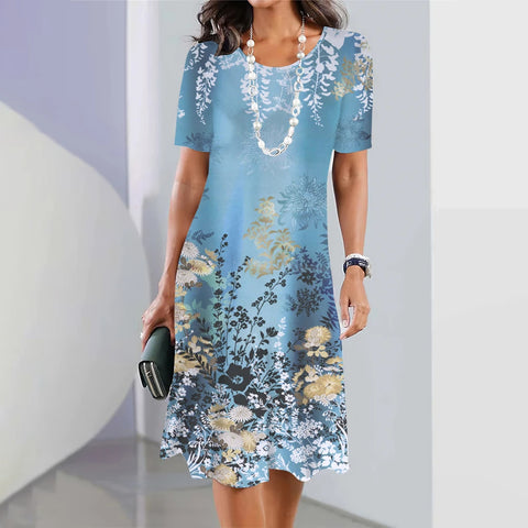 Digital Printing Fashion Casual Loose Women's Large Round Neck Dress M300038