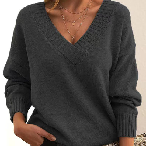 Pullover women's loose V-neck casual versatile knitted sweater m300494