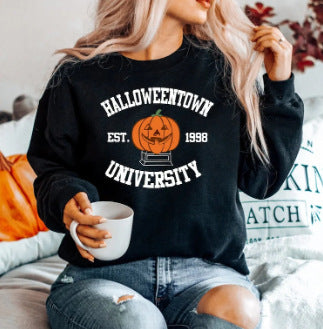 Section pumpkin print long-sleeved top women's hoodless sweater m300640