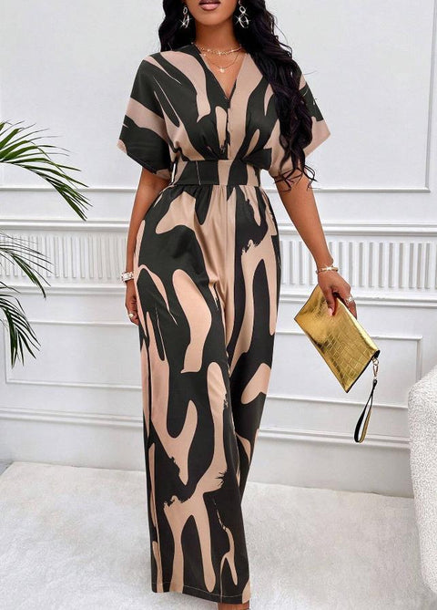 Women's full-body printed bat-sleeved wide-leg jumpsuit m300971