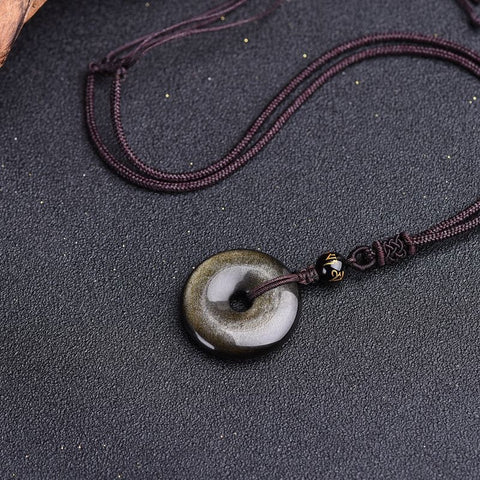 Natural obsidian safety buckle pendant, item jade pendant, natal year golden dazzling stone touch gold talisman women's necklace m3331250