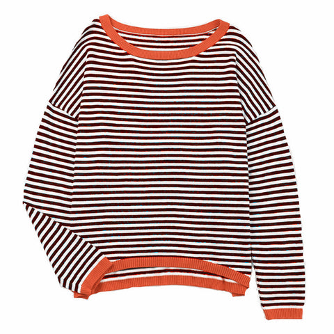 Striped Contrast Design Shoulder Long Sleeve Top m300491