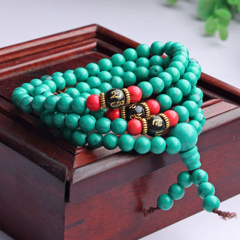 Multi-layer turquoise Tibetan ornament 108 Buddha bead bracelet, turquoise Buddha bead winding bracelet, elastic thread m3331228