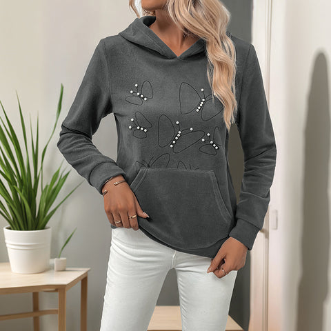 Casual fleece pullover hooded top beaded hoodie sweater women's m300811