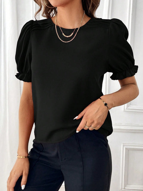 Fashion temperament solid color crew neck shirt top m301012