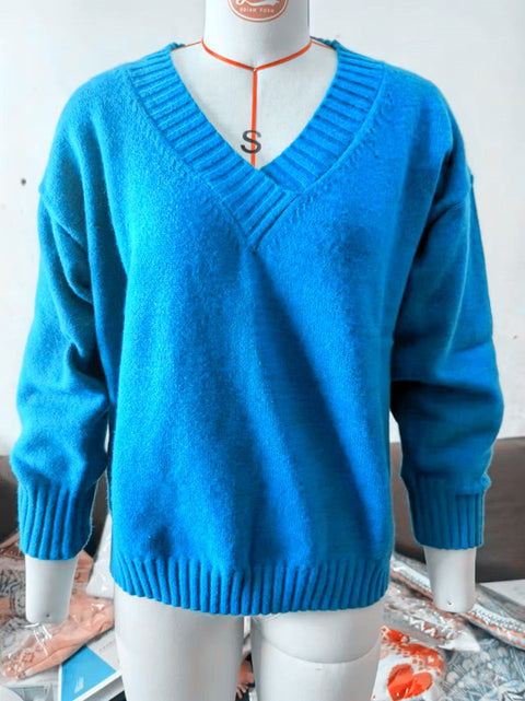 Pullover women's loose V-neck casual versatile knitted sweater m300494