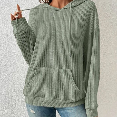 women's knitted sweater hooded pit strip kangaroo pocket sweater m300525