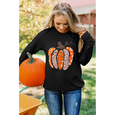 Section pumpkin print long-sleeved top women's hoodless sweater m300640