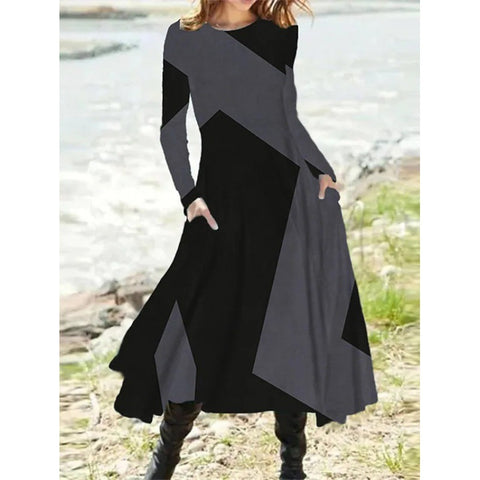 Retro style fashion autumn and winter long-sleeved super pendulum long dress m300863