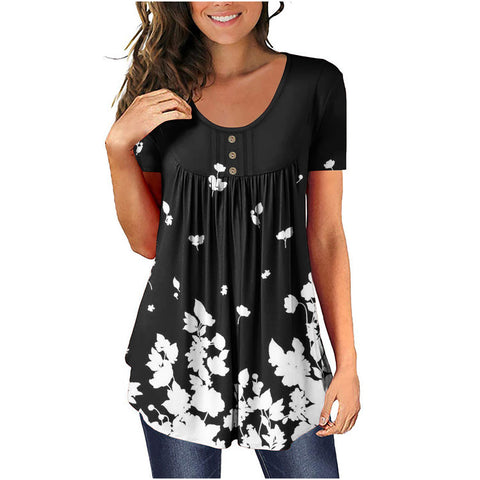 Tunic top casual shirt V-neck short-sleeved button-up T-shirt m300903