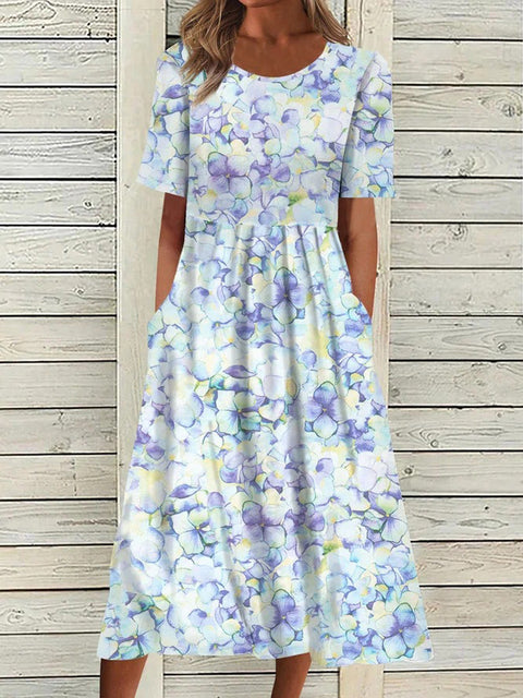 Summer new mid-waist ladies & casual round neck printed swing dress m300040