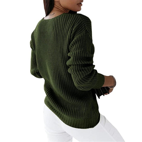 Sweater Women's Long Sleeve V-Neck Solid Color Twist Casual Knitted Pullover M300487