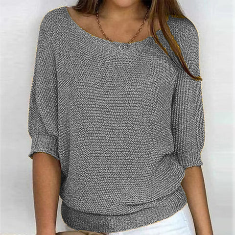 Crew neck knitted sweater elegant seven-quarter sleeve top air-conditioning shirt m300490