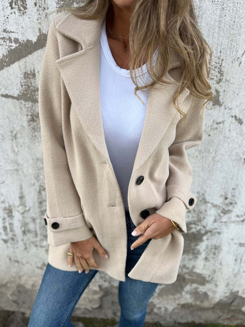 Autumn and winter new women's woolen jacket casual loose lapel fake pocket cardigan m300613