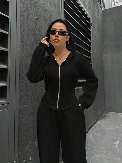 Two-piece trendy hooded cardigan slim casual two-piece suit women's m300946