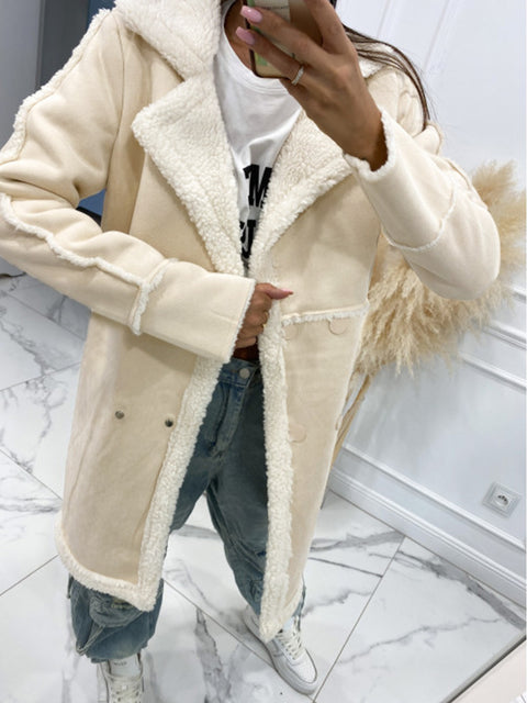 Solid color thickened lamb wool splicing coat jacket m300683