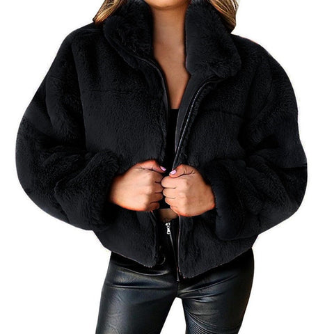 Women's autumn and winter rabbit fur imitation fur zipper cardigan plush warm jacket m300353