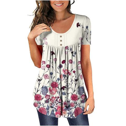 Tunic top casual shirt V-neck short-sleeved button-up T-shirt m300903