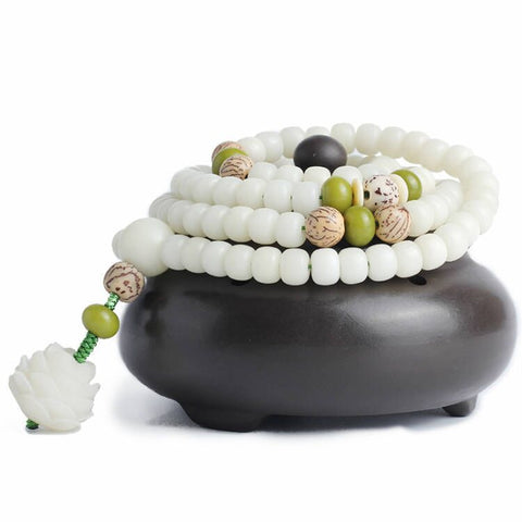 Natural White Jade Bodhi Bracelet 108 Buddha Beads Bracelet Ethnic Style Wenwan Bodhi m3331234