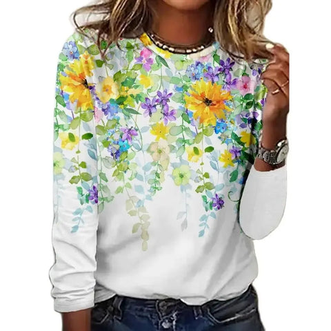 Long Sleeve T-Shirt Women's Solid Color Flower m300934