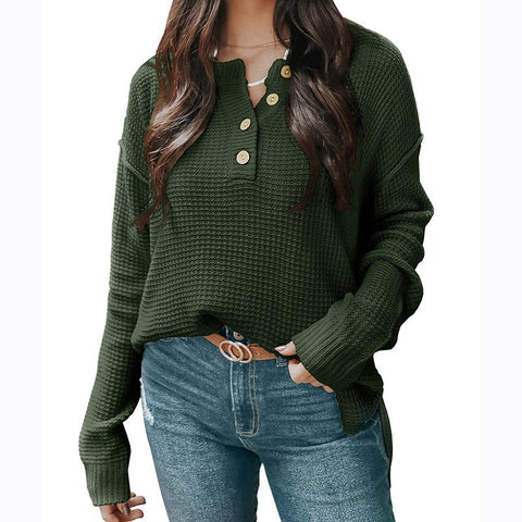 Casual long-sleeved knitted sweater button V-neck autumn and winter long-sleeved loose pullover sweater m300517