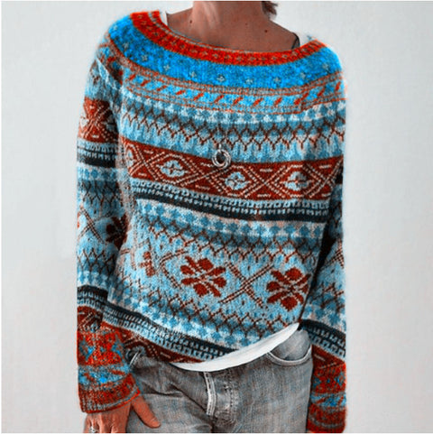 Crew neck color matching loose fashion pullover knitted sweater m300485