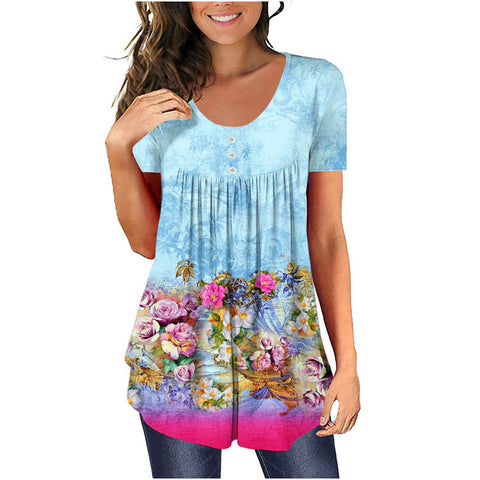 Tunic top casual shirt V-neck short-sleeved button-up T-shirt m300903