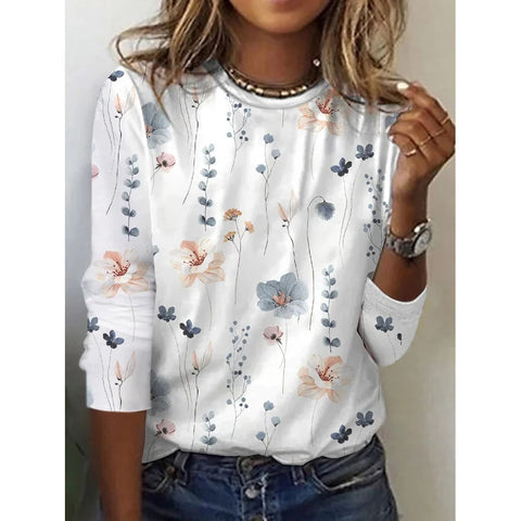 Long Sleeve T-Shirt Women's Solid Color Flower m300934