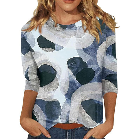 Seven-quarter sleeve plant flower 3D printing crew neck pullover m300615