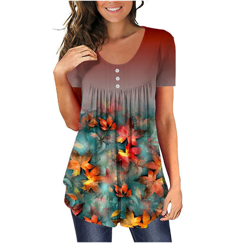 Tunic top casual shirt V-neck short-sleeved button-up T-shirt m300903