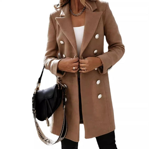 Autumn and winter long-sleeved suit collar double-breasted Nizi jacket coat women's m300540