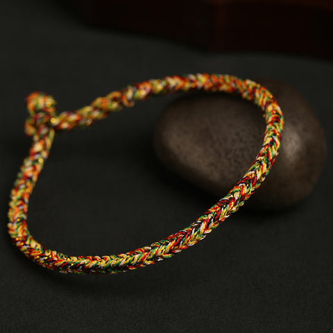 Dragon knot natal year red rope bracelet, wearing gold running beads hand-woven multicolored rope jewelry m3331243