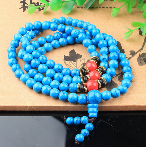 Multi-layer turquoise Tibetan ornament 108 Buddha bead bracelet, turquoise Buddha bead winding bracelet, elastic thread m3331228