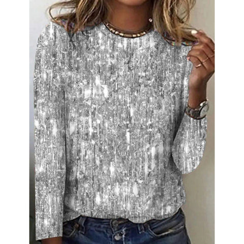 Autumn and winter new fine flash printing large size round neck long sleeve m300590