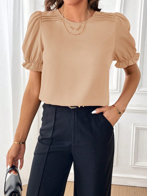 Fashion temperament solid color crew neck shirt top m301012