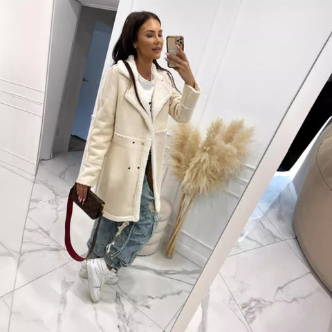 Solid color thickened lamb wool splicing coat jacket m300683