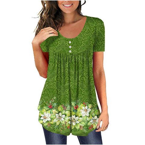 Tunic top casual shirt V-neck short-sleeved button-up T-shirt m300903