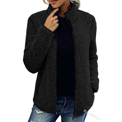 Solid color top sweater women's casual fashion long-sleeved zipper bubble fleece jacket m300462