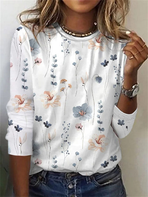 Long Sleeve T-Shirt Women's Solid Color Flower m300934