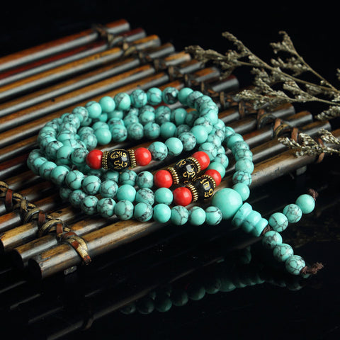 Multi-layer turquoise Tibetan ornament 108 Buddha bead bracelet, turquoise Buddha bead winding bracelet, elastic thread m3331228