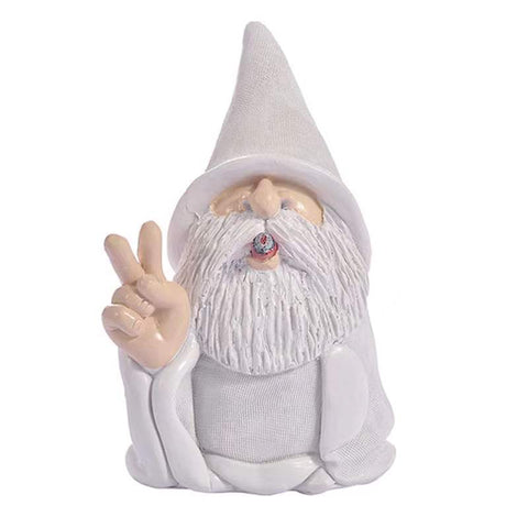 Garden smoking dwarf resin handicraft statue of white bearded elderly man m3330989