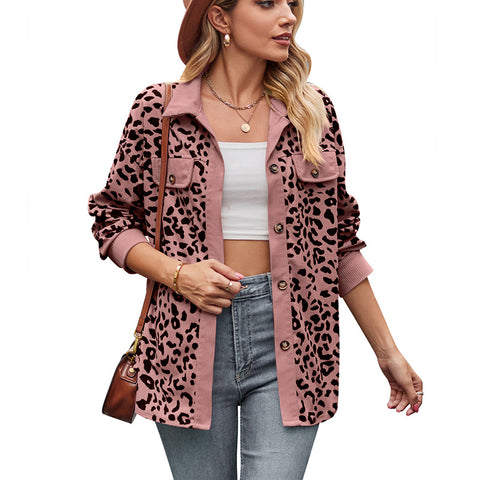 Leopard print button long sleeve jacket shirt jacket m300523