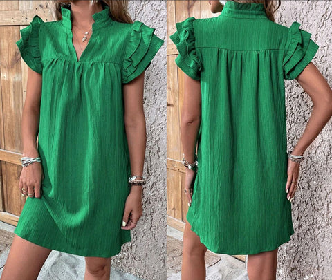 Versatile multi-layer lotus leaf sleeve V-neck pullover dress m301019