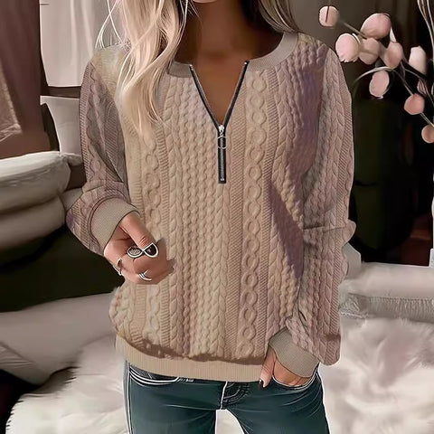 Long-sleeved solid color V-neck zipper T-shirt top m300390