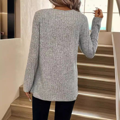 Comfort and Casual Hollow out See-through Lace Stitching Long-Sleeved Top M300173